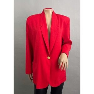 Sellecca Vintage Blazer 6 Women Red Single Button Long Boyfriend Suit Jacket